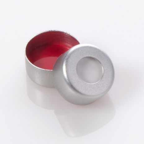 CS-100030 - 2 mL, 11 mm Silver Aluminum Crimp Cap, Red PTFE/White Silicone 0.040 Thickness, Ultra Low Bleed, Pkg. 100