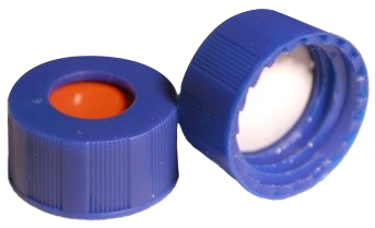 CS-100009 - 2 mL, 9 mm Blue Screw Cap, White PTFE/Red Silicone 0.040 Thickness, Pkg. 1000