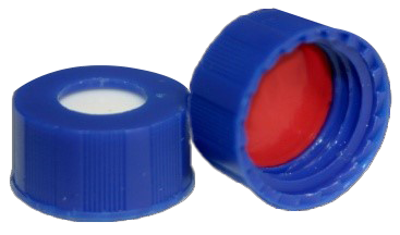 CS-100013 - 2 mL, 9 mm Blue Screw Cap, Red PTFE/White Silicone 0.040 Thickness, Ultra Low Bleed, Pkg. 1000
