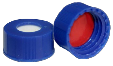 CS-100023 - 2 mL, 9 mm Blue Screw Cap, Red PTFE/White Silicone 0.040 Thickness, Bonded Ultra Low Bleed, Pkg. 1000