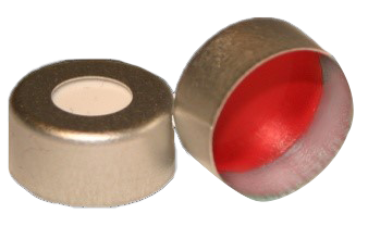 CS-100029 - 2 mL, 11 mm Silver Aluminum Crimp Cap, Red PTFE/White Silicone 0.040 Thickness, Pkg. 1000