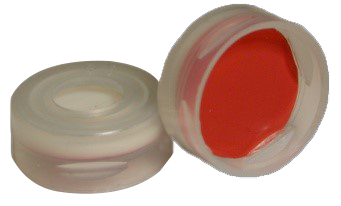 CS-100032 - 2 mL, 11 mm Clear Snap Cap, Red PTFE/White Silicone 0.040 Thickness, Pkg. 100