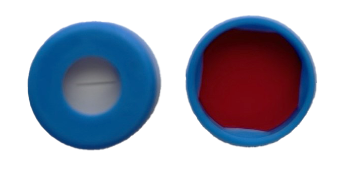 CS-100038 - 2 mL, 11 mm Blue Snap Cap, PRE-SLIT, Red PTFE/White Silicone 0.040 Thickness, Pkg. 100