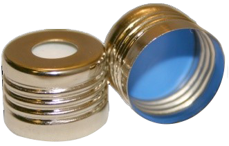 CS-100040 - 20 mL, 18 mm Magnet Screw Cap, Blue PTFE/White Silicone .060 Thickness, Ultra Low Bleed, D55, Pkg. 100