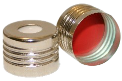 CS-100042 - 20 mL, 18 mm Magnet Screw Cap, Red PTFE/White Silicone 0.050 Thickness, Ultra Low Bleed, D45, Pkg. 100
