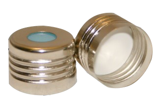 CS-100044 - 20 mL, 18 mm Magnet Screw Cap, White PTFE/Translucent Blue Silicone 0.050 Thickness, Ultra Low Bleed, D38, Pkg. 100