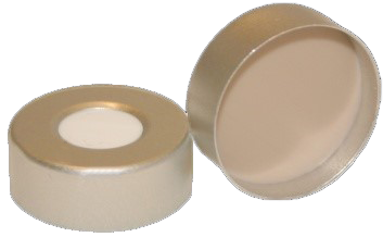 CS-100046 - 20 mL, 20 mm Headspace Aluminum Crimp Cap, Tan PTFE/White Silicone 0.120 Thickness, Ultra Low Bleed, Pkg. 100