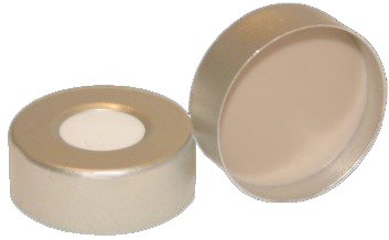 CS-100047 - 20 mL, 20 mm Headspace Aluminum Crimp Cap, Tan PTFE/White Silicone 0.120 Thickness, Ultra Low Bleed, Pkg. 1000