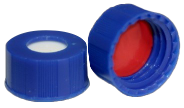 CS-100060 - 2 mL, 9 mm Blue Screw Cap, Red PTFE/ White Silicone 0.040 Thickness, Hardness 60 Shore A, Value, Pkg. 100