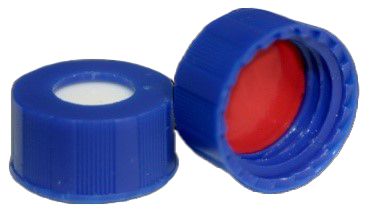 CS-100061 - 2 mL, 9 mm Blue Screw Cap, Red PTFE/ White Silicone 0.040 Thickness, Hardness 60 Shore A, Value, Pkg. 1000
