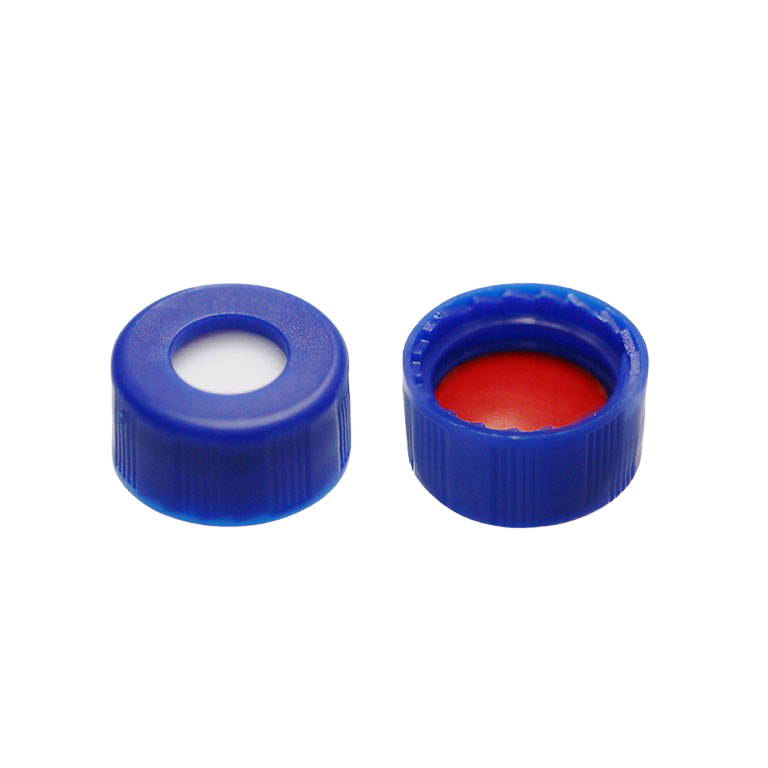 CS-100070 - 2 mL, 9 mm Blue Screw Cap, Clear PTFE/White Silicone Septa, 9 x 1 mm, 6 mm Center Hole, Bonded, Pkg. 100