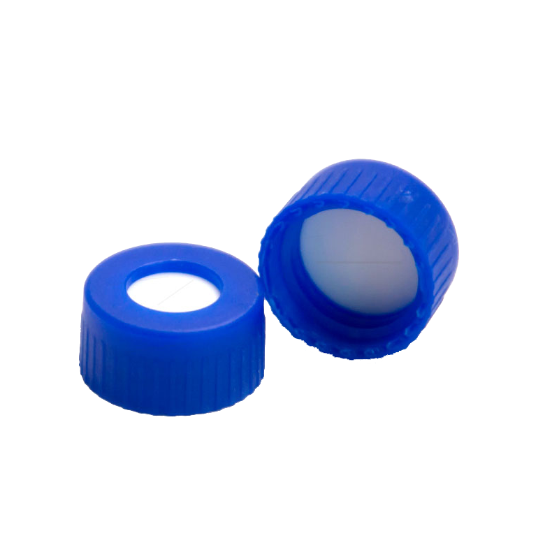 CS-100071 - 2 mL, 9 mm Blue Screw Cap, Pre-slit Clear PTFE/White Silicone Septa, 9 x 1 mm, 6 mm Center Hole Bonded, Pkg. 100