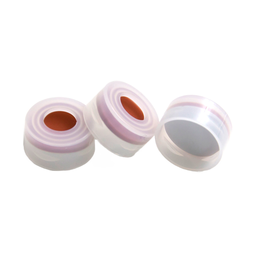 CS-100072 - 2 mL, 11 mm Natural Snap Cap, White PTFE/Red Silicone Septa, 11 x 1 mm, 6 mm Center Hole, Pkg. 100