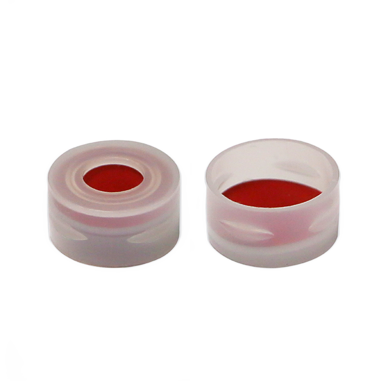 CS-100073 - 2 mL, 11 mm Natural Snap Cap, Red PTFE/White Sili/Red PTFE Septa 11 x 1 mm, 6 mm Center Hole, Pkg. 100