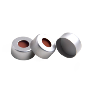 CS-100075 - 2 mL, 11 mm Aluminum Crimp Cap, White PTFE/Red Silicone Septa, 11 x 1 mm, 5.5 mm Center Hole, Pkg. 100
