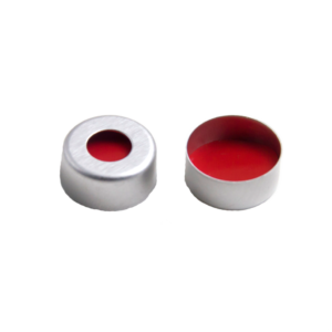 CS-100076 - 2 mL, 11 mm Aluminum Crimp Cap, Red PTFE/White Silicone/Red PTFE Septa, 11 x 1 mm, 5.5 mm Center Hole,Pkg. 100