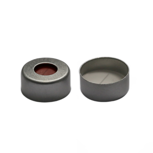CS-100077 - 2 mL, 11 mm Aluminum Crimp Cap, Pre-slit White PTFE/Red Silicone Septa, 11 x 1 mm, 5.5 mm Center Hole, Pkg. 100