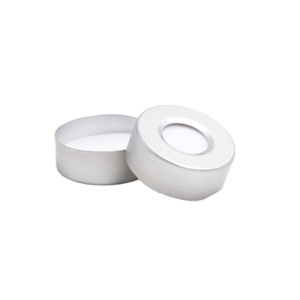 CS-100078 - 20 mL, 20 mm Headspace Aluminum Crimp Cap, White PTFE/White Silicone Septa, 20 x 3 mm, 9.5 mm Center Hole, Pkg. 100